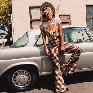 Vintage Hippie 70s Plaid Gingham Flare Bell Bottom